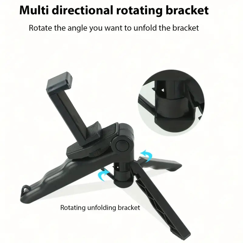 Black multi-directional rotating bracket with text on a white background