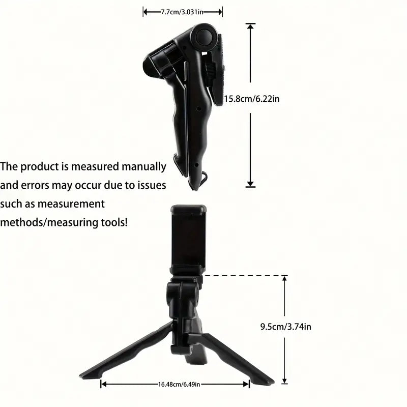 Black phone holder with measurements on a white background